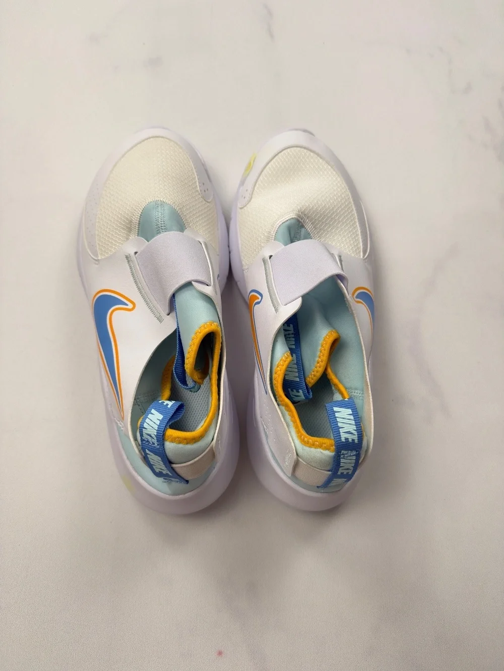Nike Flex Runner Slip-On Sneakers White Blue Orange Modern Casual - Girls 7Y
